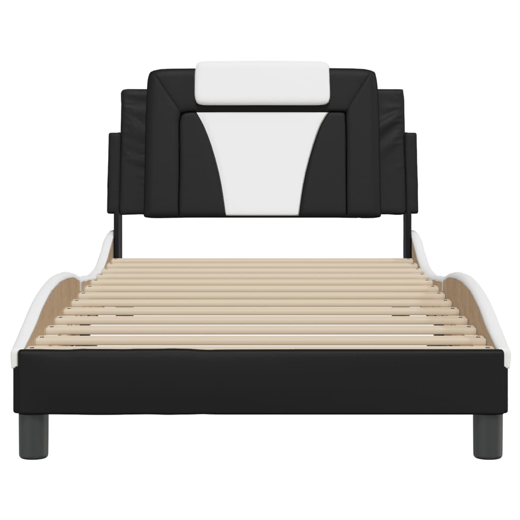 vidaXL Cadru de pat cu LED, negru și alb, 100x200 cm, piele ecologică