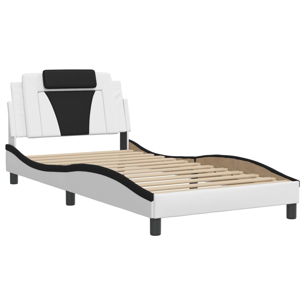 vidaXL Cadru de pat cu lumini LED alb/negru 100x200 cm piele ecologică