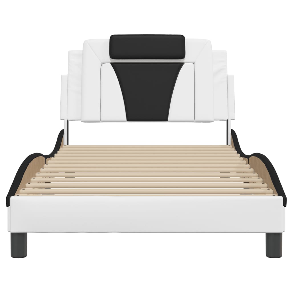 vidaXL Cadru de pat cu lumini LED alb/negru 100x200 cm piele ecologică