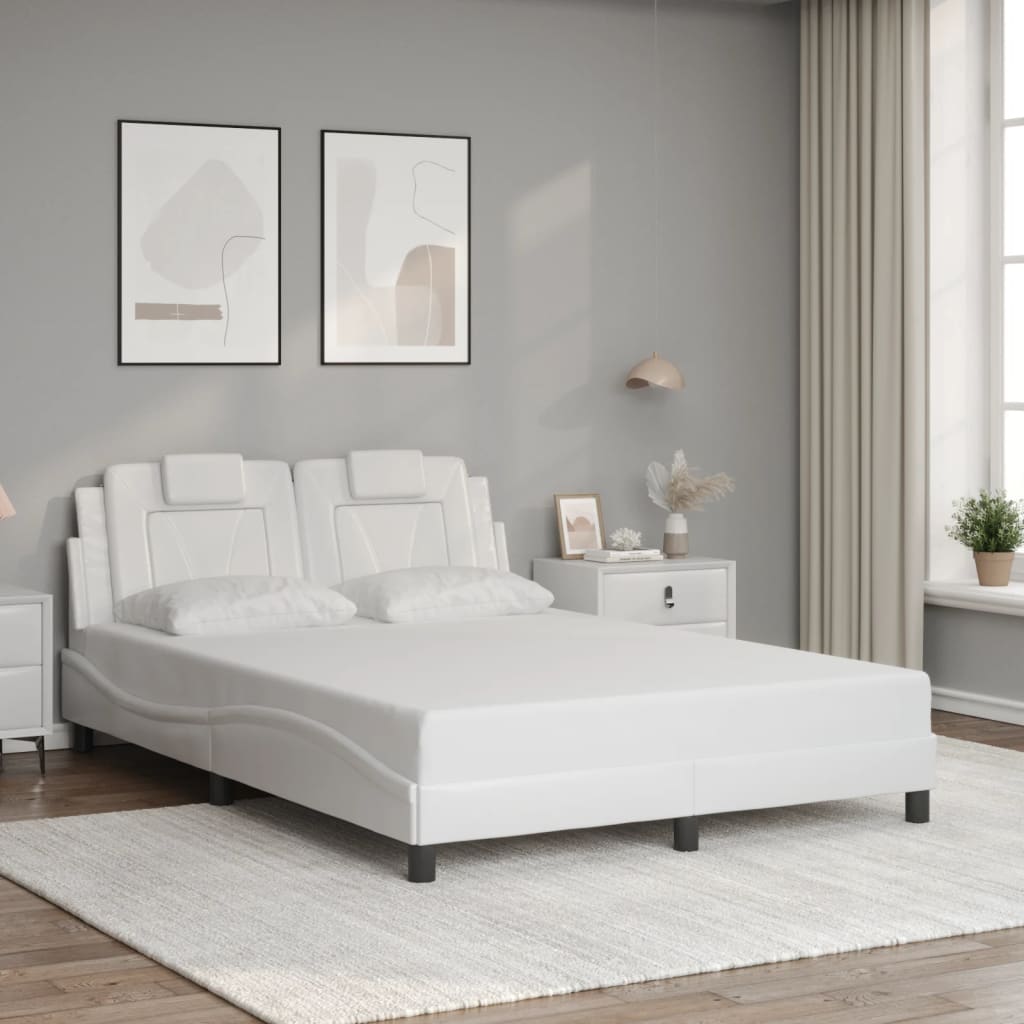 vidaXL Cadru de pat cu lumini LED, alb, 120x200 cm, piele ecologică vidaXL Cadru de pat cu lumini LED, alb, 120x200 cm, piele ecologică
