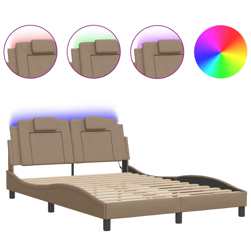 vidaXL Cadru de pat cu LED, cappuccino, 120x200 cm, piele ecologică