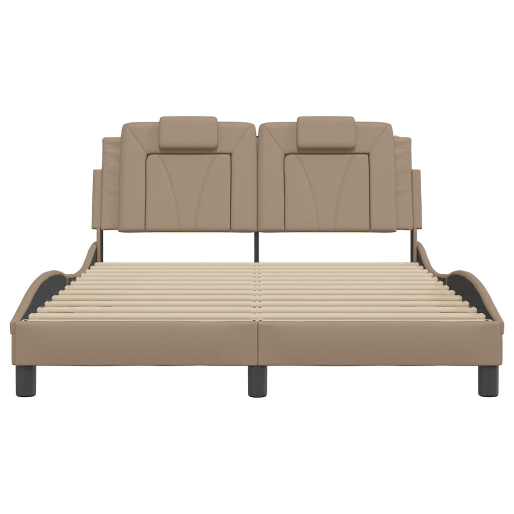 vidaXL Cadru de pat cu LED, cappuccino, 120x200 cm, piele ecologică