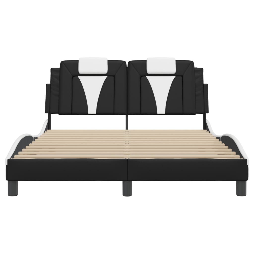 vidaXL Cadru de pat cu LED, negru și alb, 120x200 cm, piele ecologică vidaXL Cadru de pat cu LED, negru și alb, 120x200 cm, piele ecologică