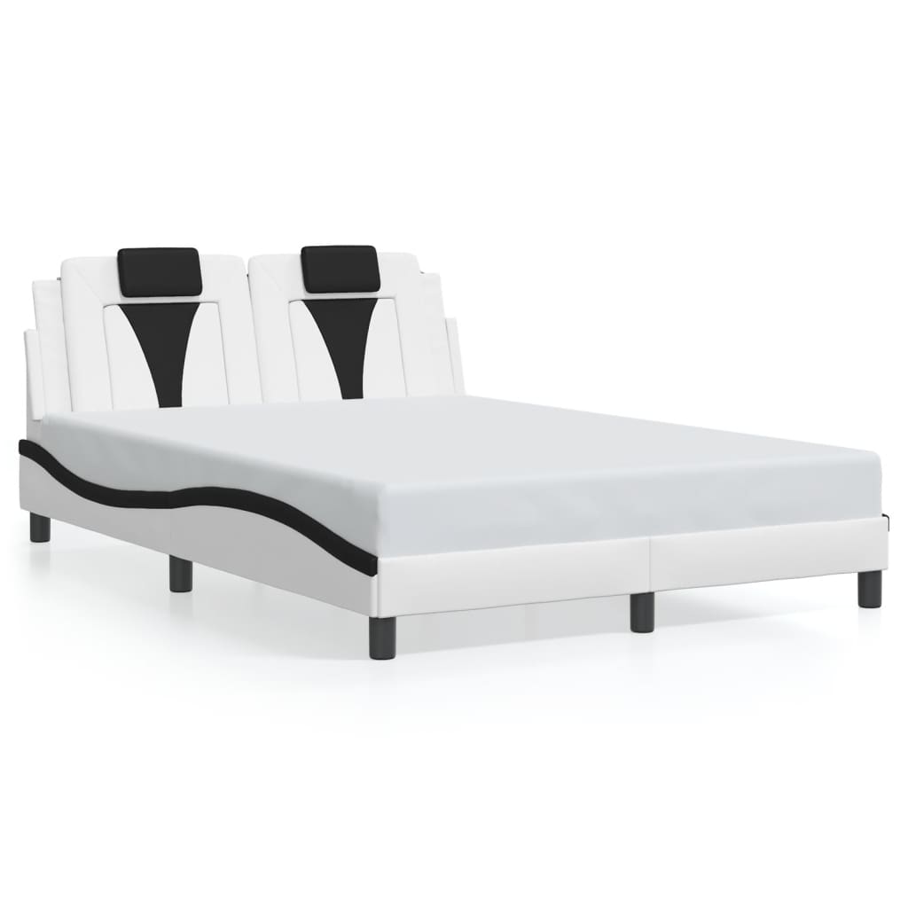 vidaXL Cadru de pat cu LED, alb și negru, 120x200 cm, piele ecologică