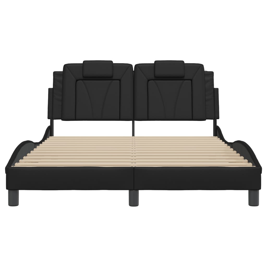 vidaXL Cadru de pat cu lumini LED, negru, 140x190 cm, piele ecologică vidaXL Cadru de pat cu lumini LED, negru, 140x190 cm, piele ecologică