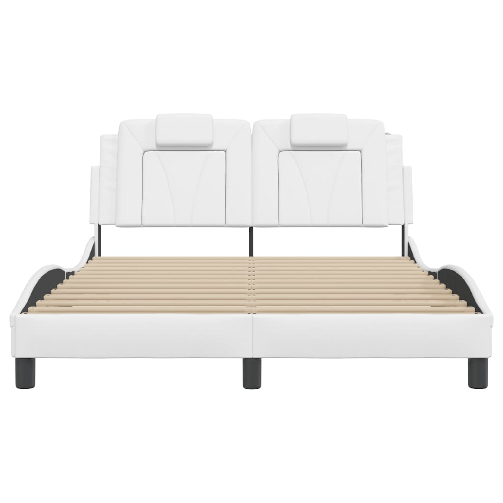 vidaXL Cadru de pat cu lumini LED, alb, 140x190 cm, piele ecologică