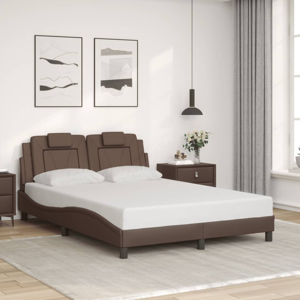 vidaXL Cadru de pat cu lumini LED, maro, 140x190 cm, piele ecologică vidaXL Cadru de pat cu lumini LED, maro, 140x190 cm, piele ecologică