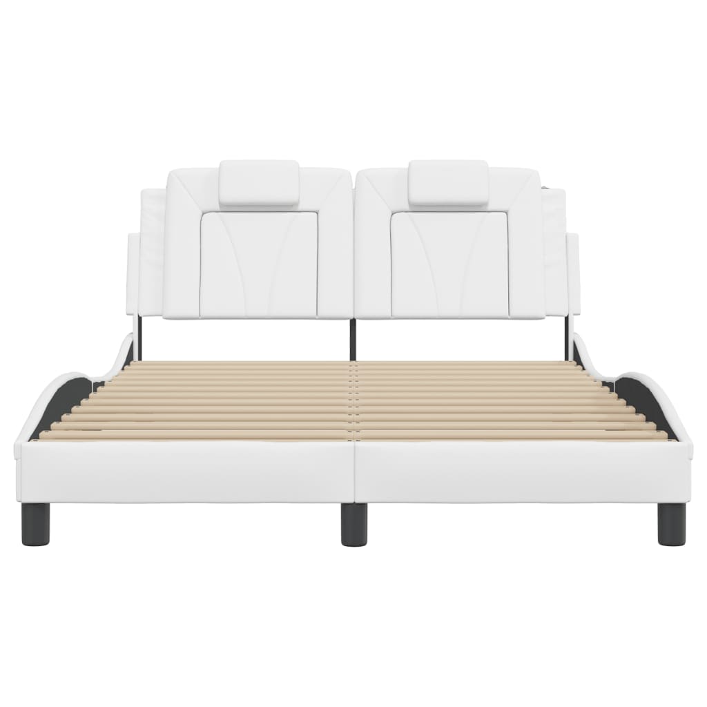vidaXL Cadru de pat cu lumini LED, alb, 140x200 cm, piele ecologică vidaXL Cadru de pat cu lumini LED, alb, 140x200 cm, piele ecologică