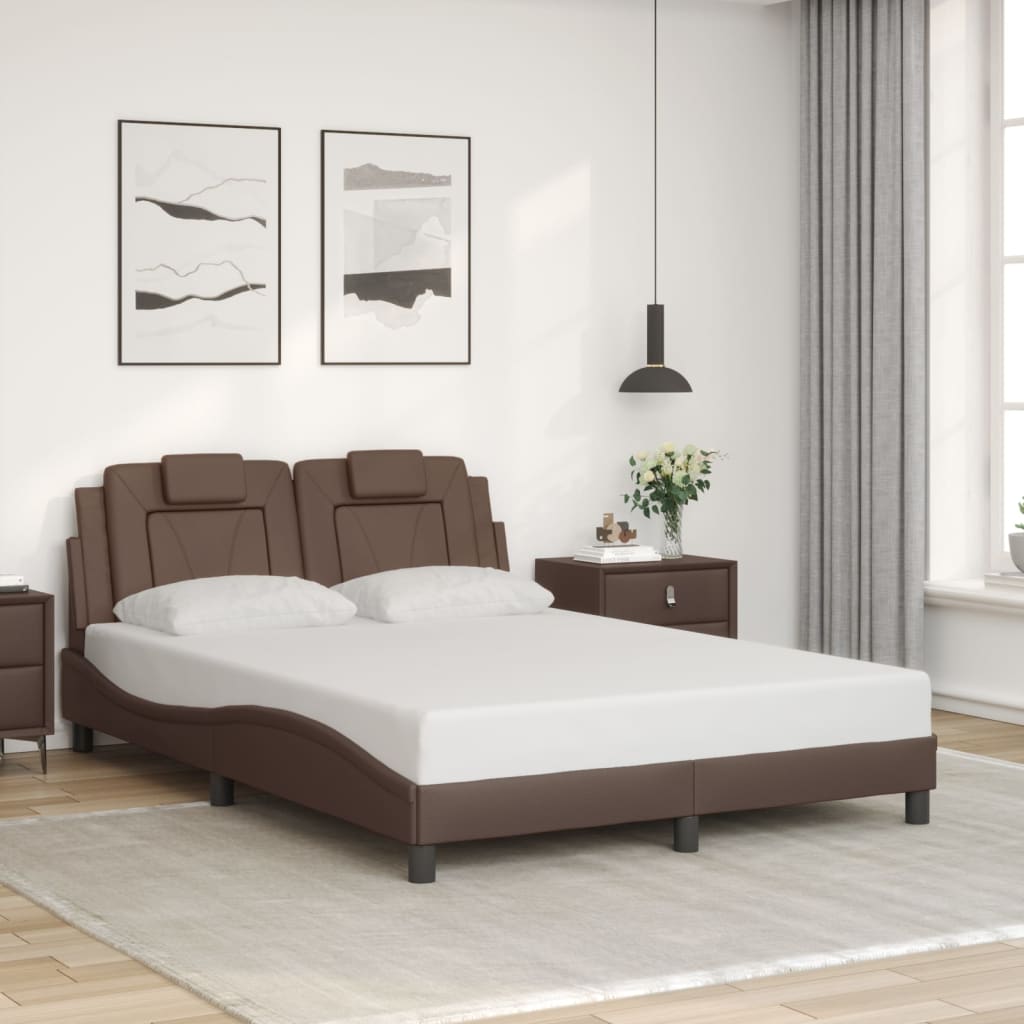 vidaXL Cadru de pat cu lumini LED, maro, 140x200 cm, piele ecologică vidaXL Cadru de pat cu lumini LED, maro, 140x200 cm, piele ecologică