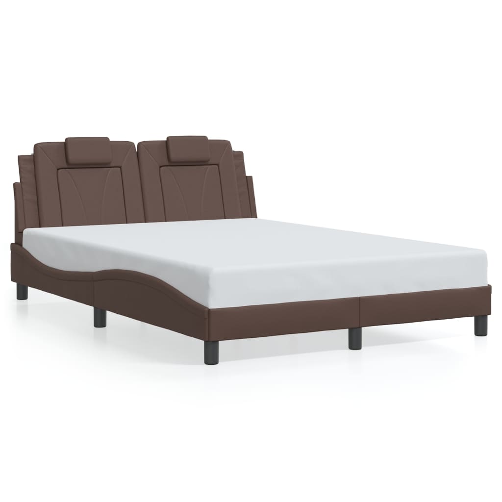 vidaXL Cadru de pat cu lumini LED, maro, 140x200 cm, piele ecologică vidaXL Cadru de pat cu lumini LED, maro, 140x200 cm, piele ecologică