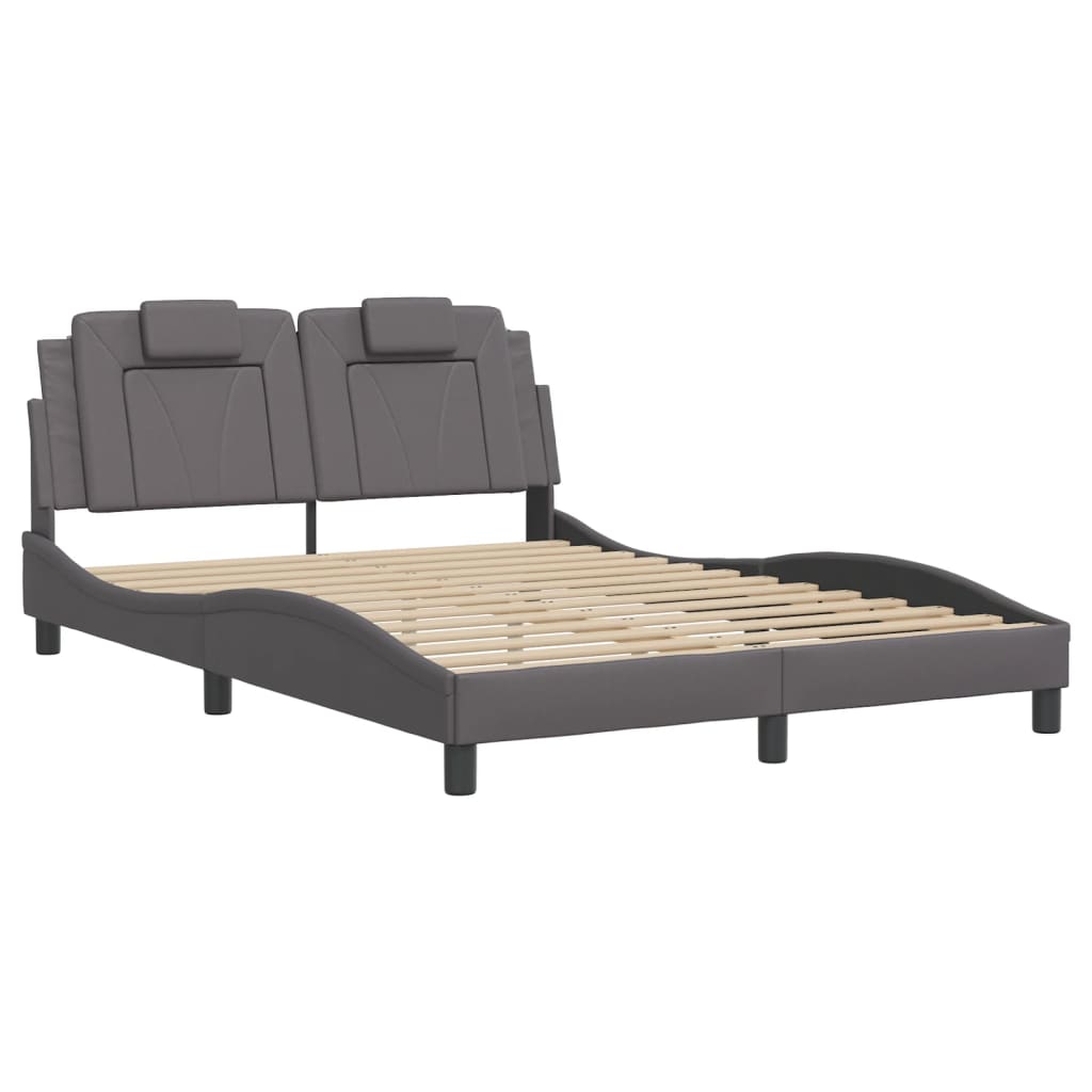 vidaXL Cadru de pat cu lumini LED, gri, 140x200 cm, piele ecologică
