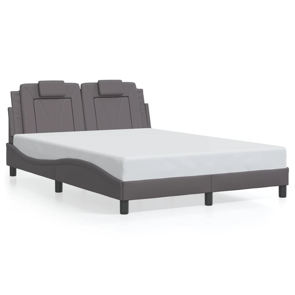 vidaXL Cadru de pat cu lumini LED, gri, 140x200 cm, piele ecologică