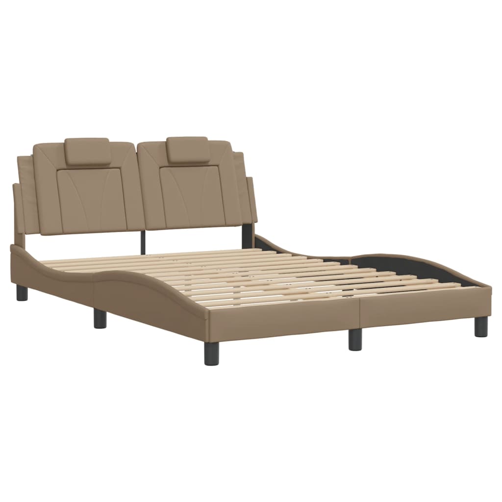 vidaXL Cadru de pat lumini LED, cappuccino, 140x200 cm piele ecologică vidaXL Cadru de pat lumini LED, cappuccino, 140x200 cm piele ecologică