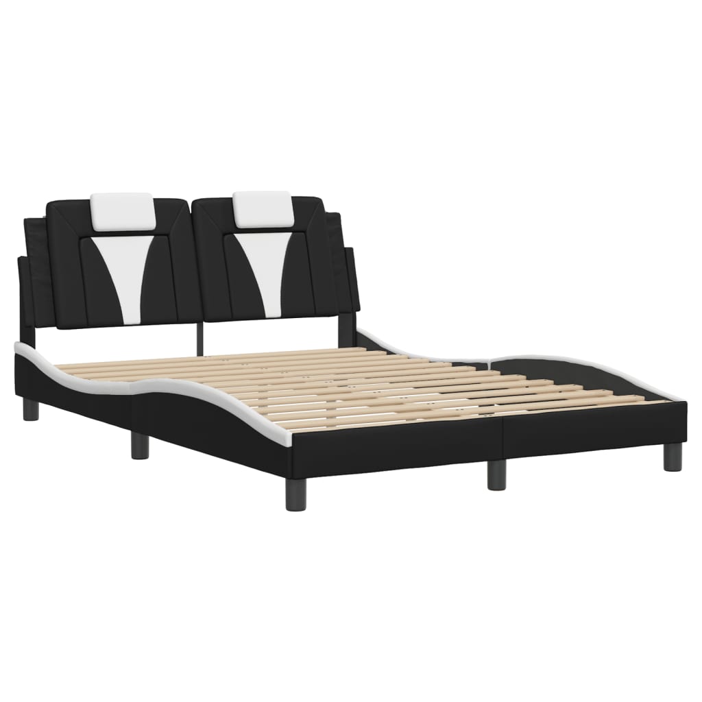 vidaXL Cadru de pat cu LED, negru și alb, 140x200 cm, piele ecologică
