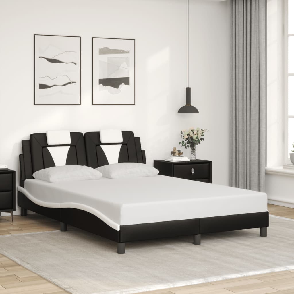 vidaXL Cadru de pat cu LED, negru și alb, 140x200 cm, piele ecologică