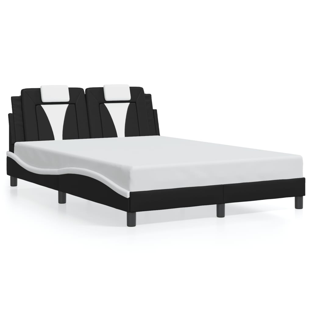 vidaXL Cadru de pat cu LED, negru și alb, 140x200 cm, piele ecologică