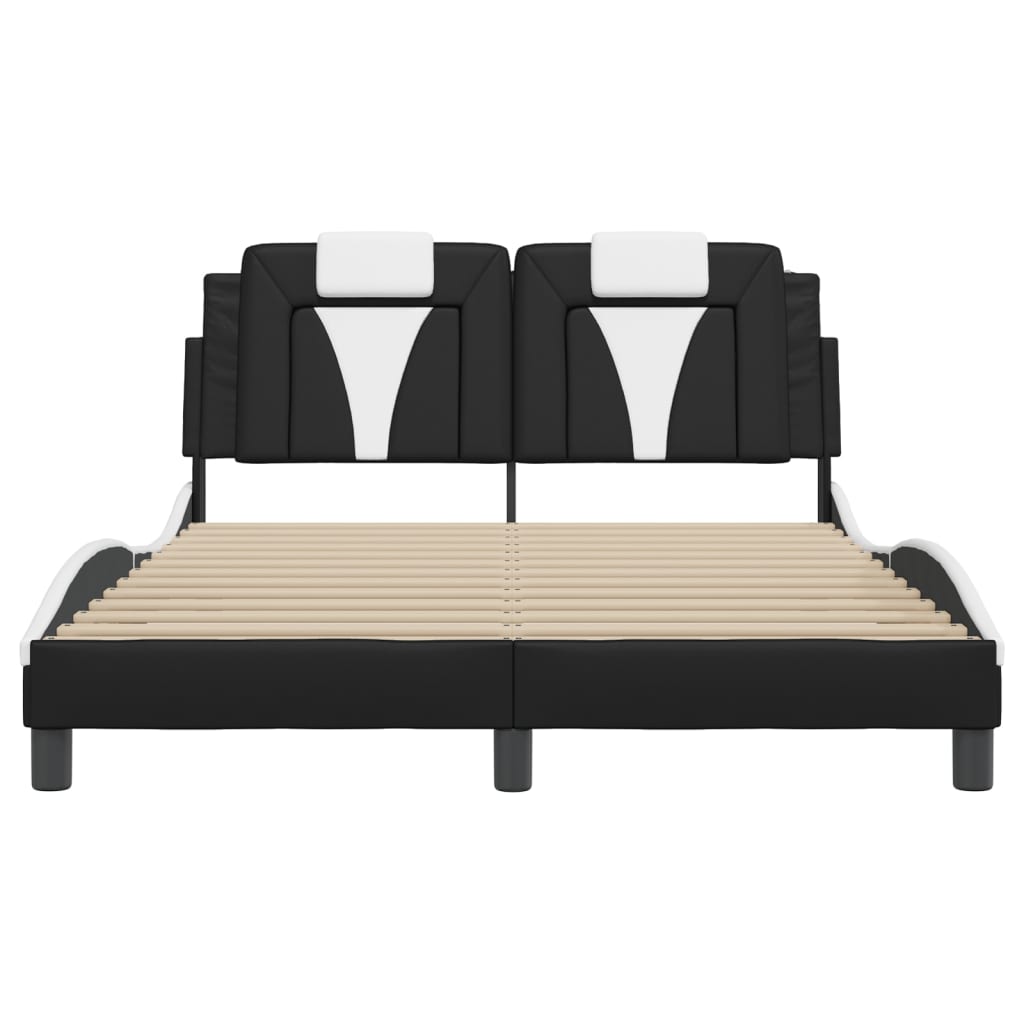vidaXL Cadru de pat cu LED, negru și alb, 140x200 cm, piele ecologică
