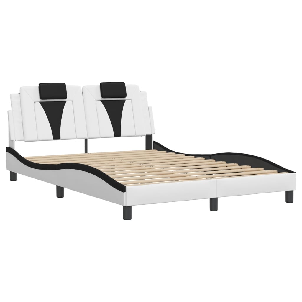 vidaXL Cadru de pat cu LED, alb și negru, 140x200 cm, piele ecologică
