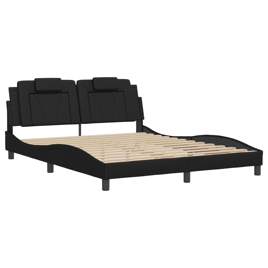 vidaXL Cadru de pat cu lumini LED, negru, 160x200 cm, piele ecologică