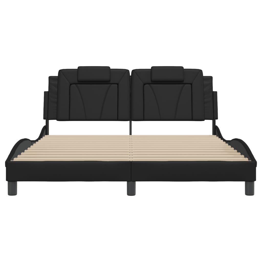 vidaXL Cadru de pat cu lumini LED, negru, 160x200 cm, piele ecologică
