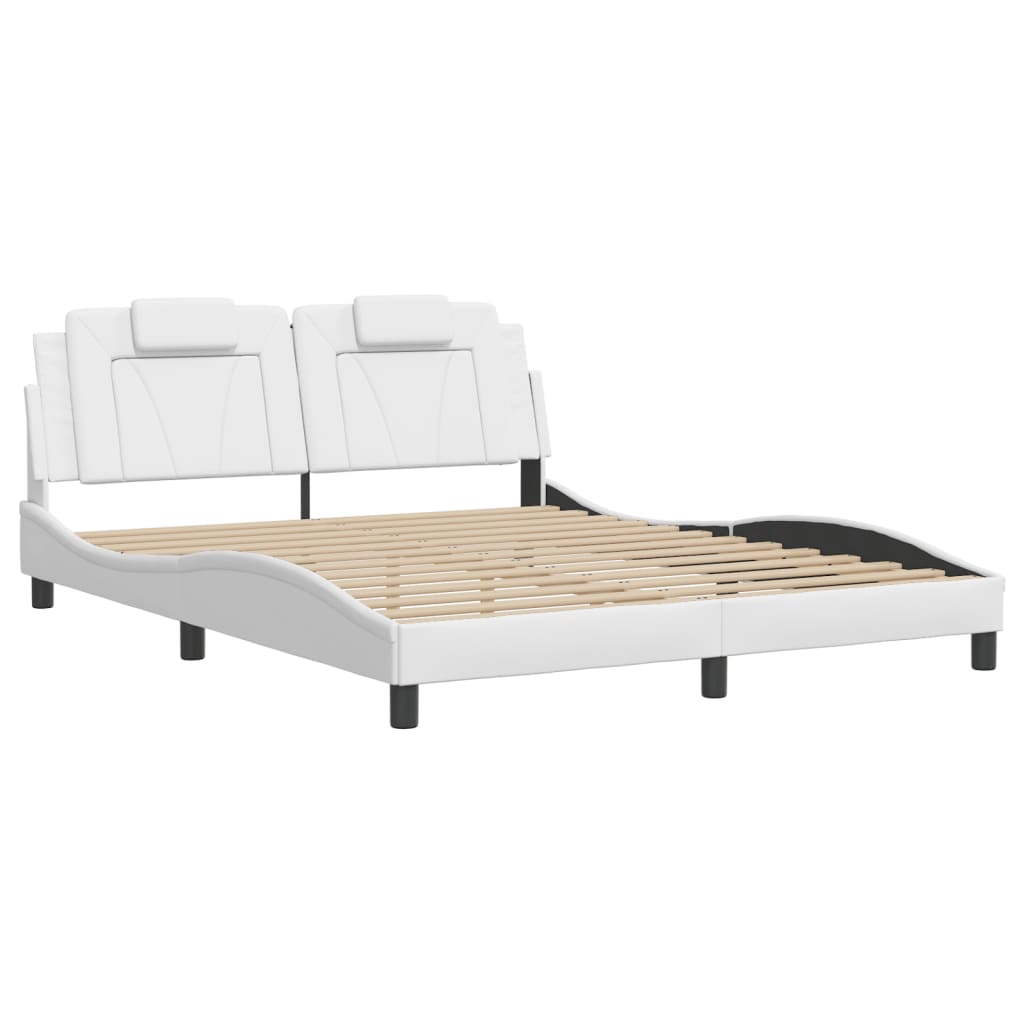 vidaXL Cadru de pat cu lumini LED, alb, 160x200 cm, piele ecologică vidaXL Cadru de pat cu lumini LED, alb, 160x200 cm, piele ecologică