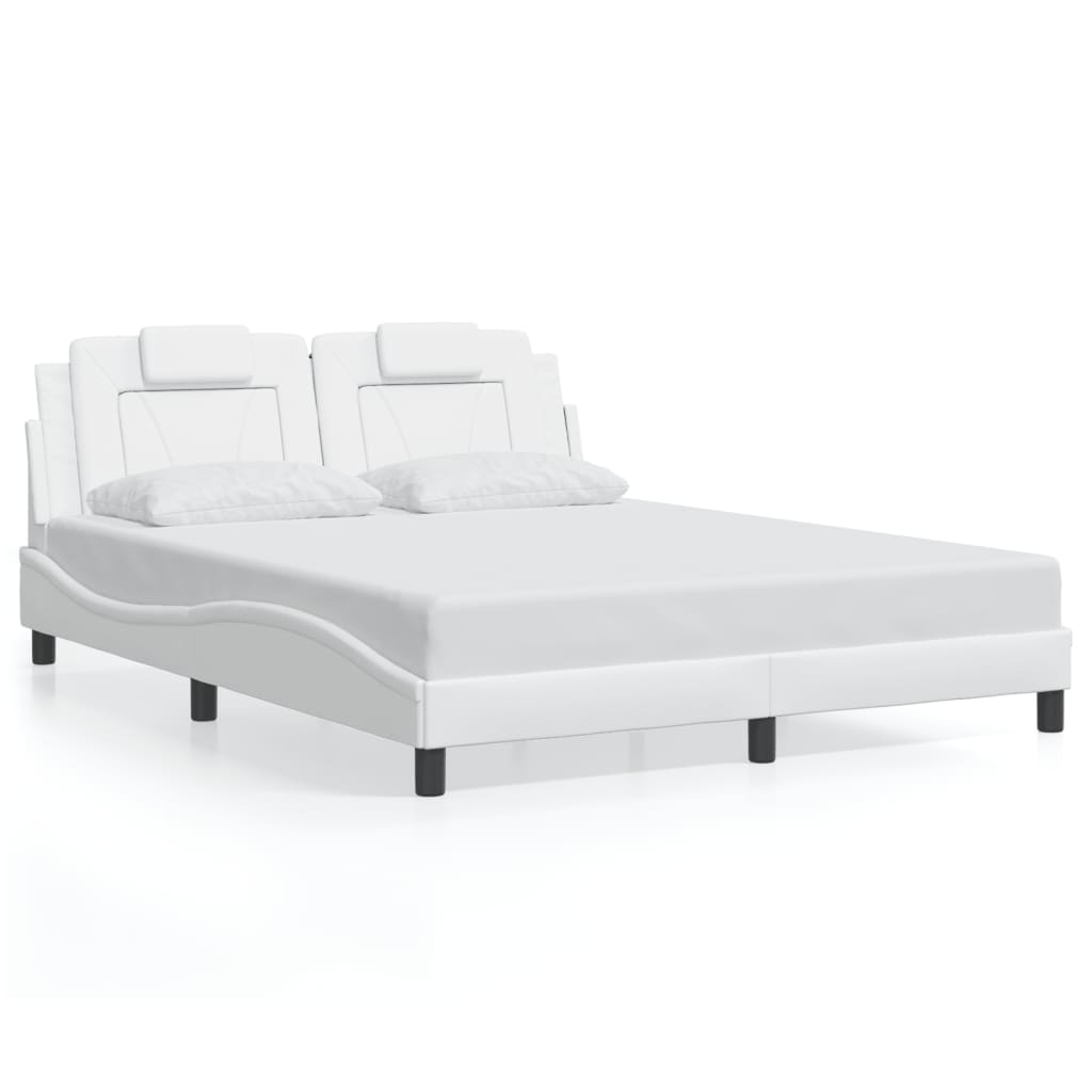 vidaXL Cadru de pat cu lumini LED, alb, 160x200 cm, piele ecologică vidaXL Cadru de pat cu lumini LED, alb, 160x200 cm, piele ecologică