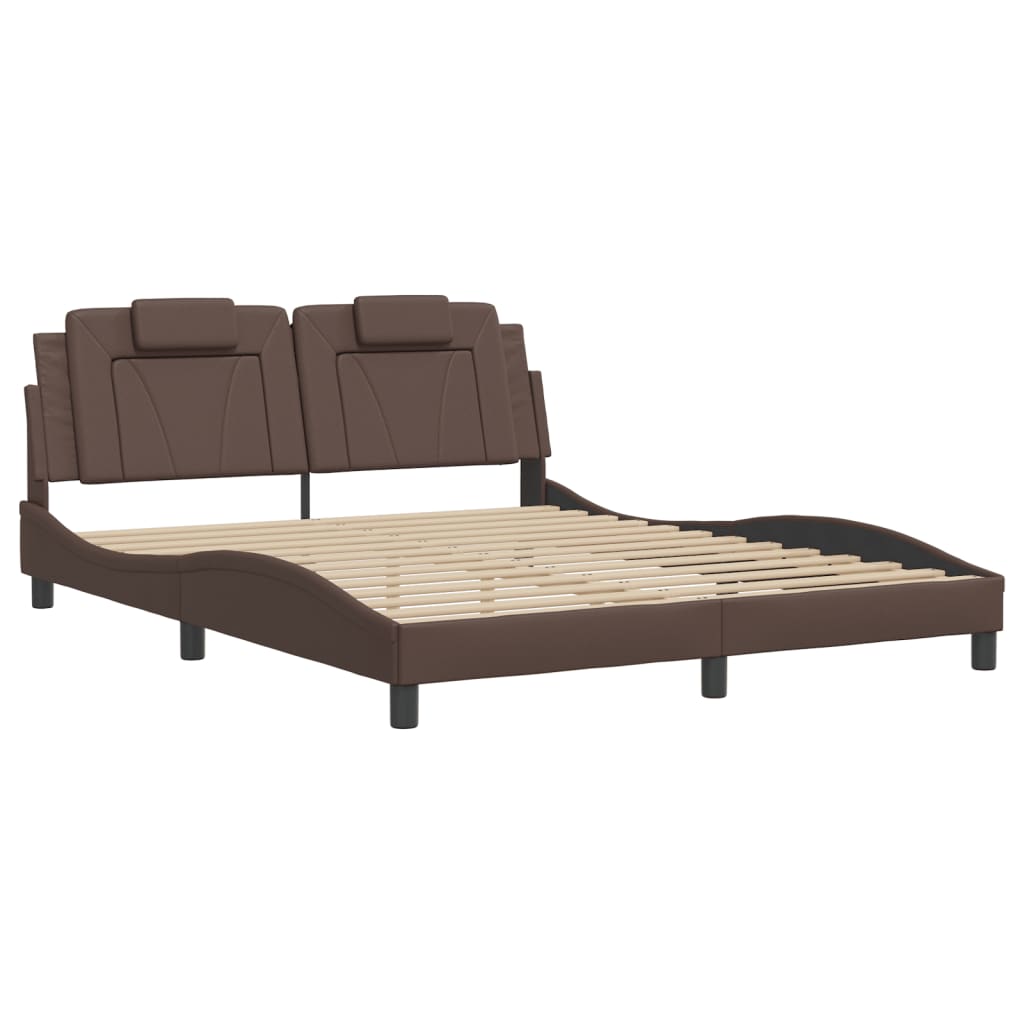 vidaXL Cadru de pat cu lumini LED, maro, 160x200 cm, piele ecologică vidaXL Cadru de pat cu lumini LED, maro, 160x200 cm, piele ecologică