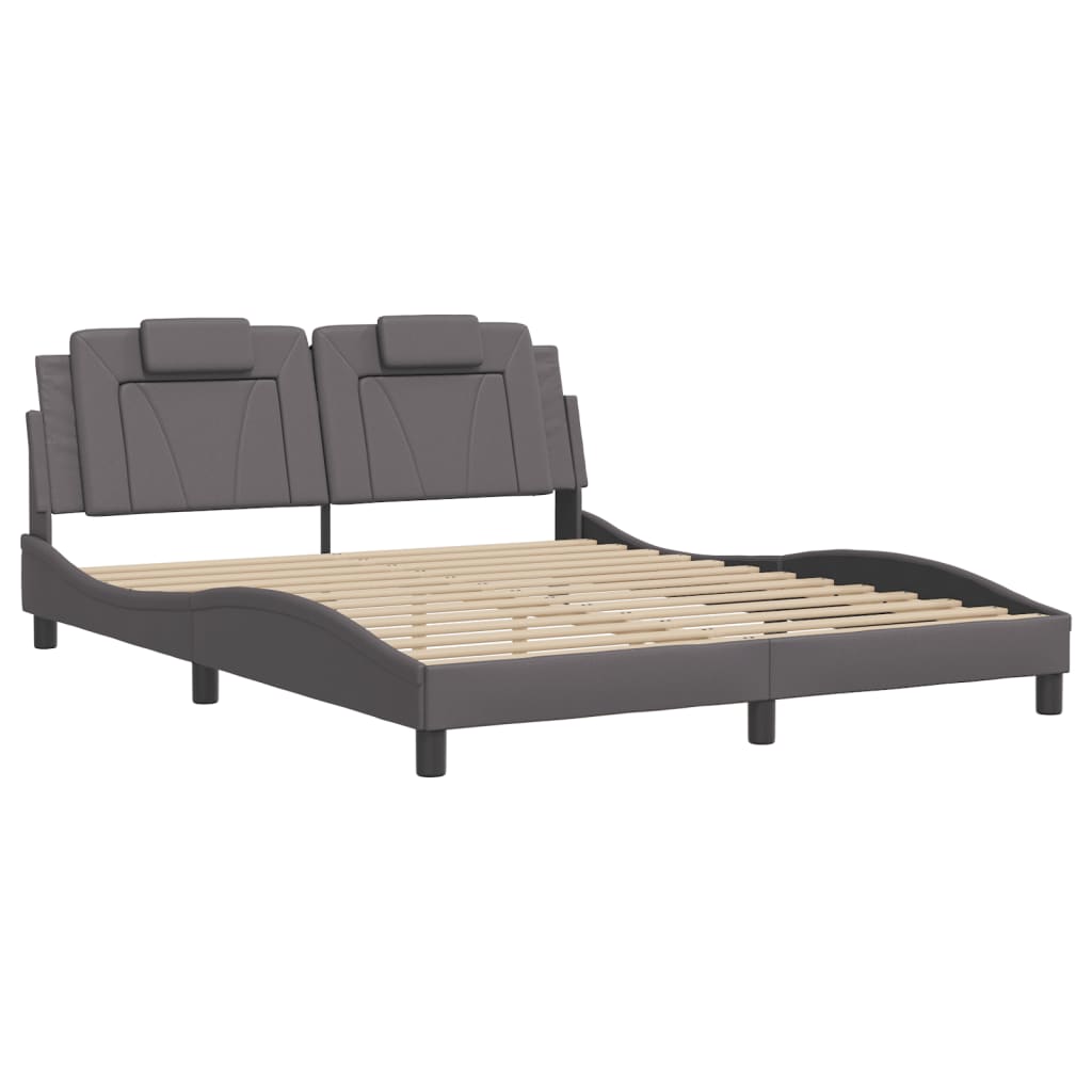vidaXL Cadru de pat cu lumini LED, gri, 160x200 cm, piele ecologică vidaXL Cadru de pat cu lumini LED, gri, 160x200 cm, piele ecologică