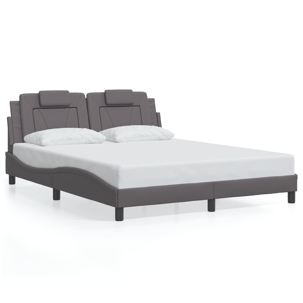 vidaXL Cadru de pat cu lumini LED, gri, 160x200 cm, piele ecologică vidaXL Cadru de pat cu lumini LED, gri, 160x200 cm, piele ecologică