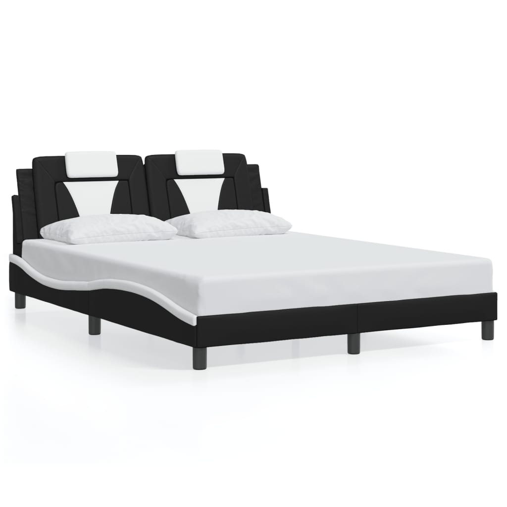 vidaXL Cadru de pat cu LED, negru și alb, 160x200 cm, piele ecologică vidaXL Cadru de pat cu LED, negru și alb, 160x200 cm, piele ecologică