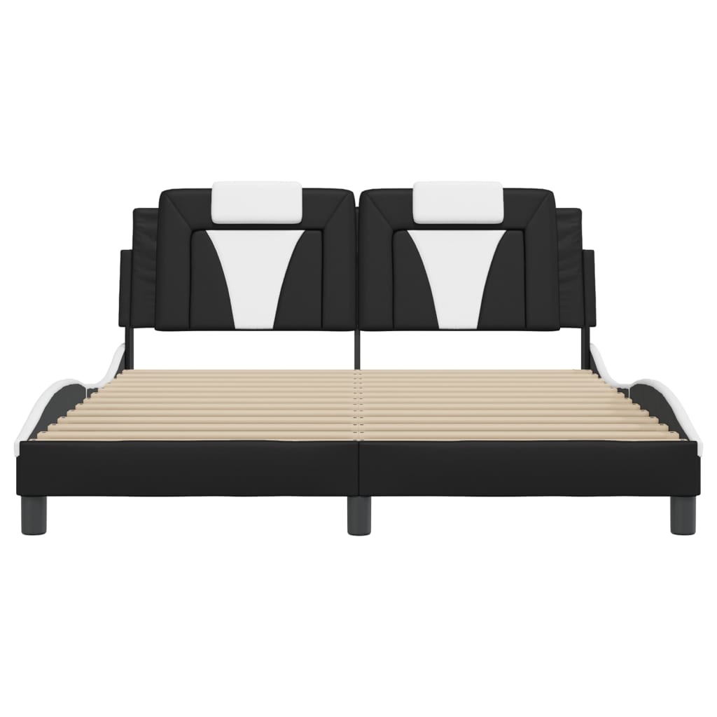 vidaXL Cadru de pat cu LED, negru și alb, 160x200 cm, piele ecologică vidaXL Cadru de pat cu LED, negru și alb, 160x200 cm, piele ecologică