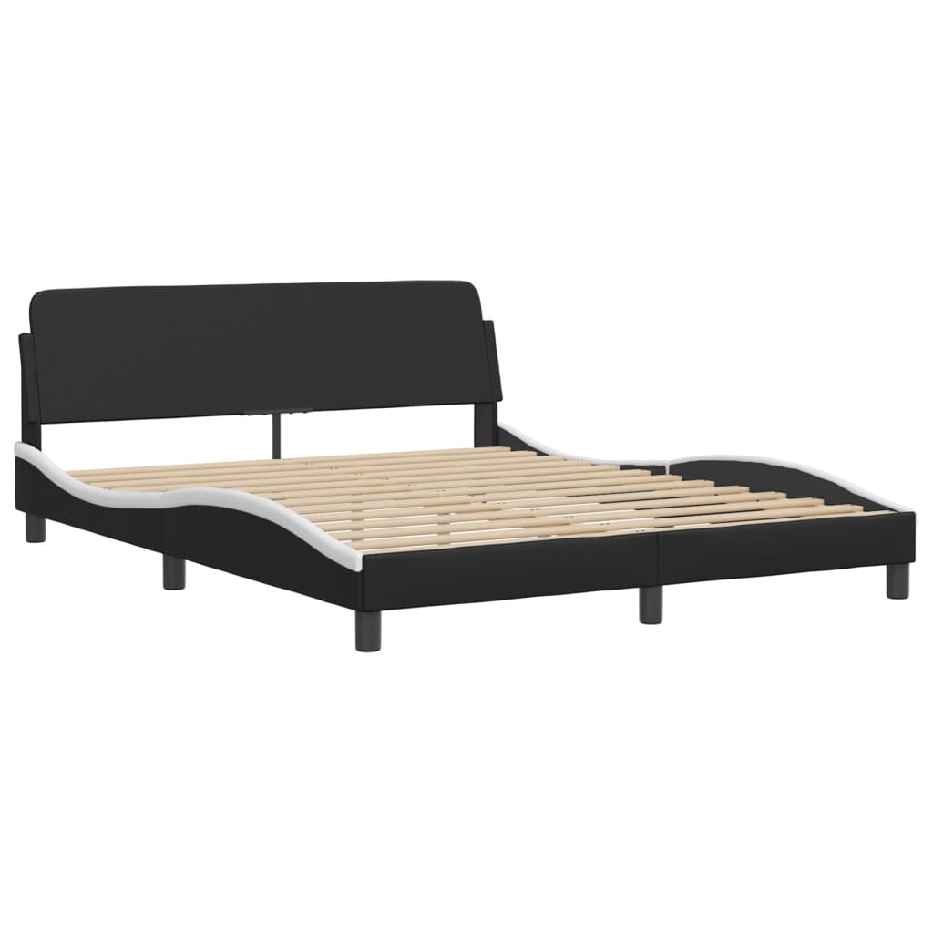 vidaXL Cadru de pat cu LED, negru și alb, 160x200 cm, piele ecologică vidaXL Cadru de pat cu LED, negru și alb, 160x200 cm, piele ecologică