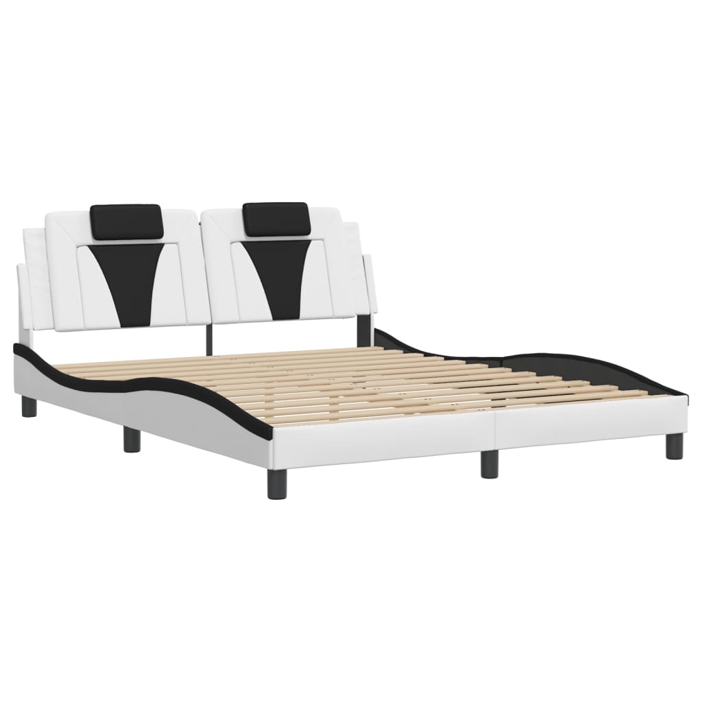 vidaXL Cadru de pat cu LED, alb și negru, 160x200 cm, piele ecologică vidaXL Cadru de pat cu LED, alb și negru, 160x200 cm, piele ecologică