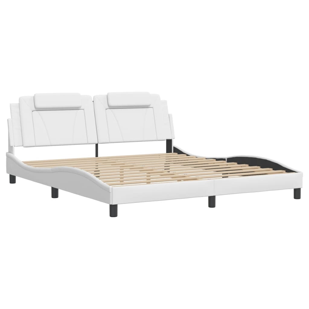 vidaXL Cadru de pat cu lumini LED, alb, 180x200 cm, piele ecologică vidaXL Cadru de pat cu lumini LED, alb, 180x200 cm, piele ecologică