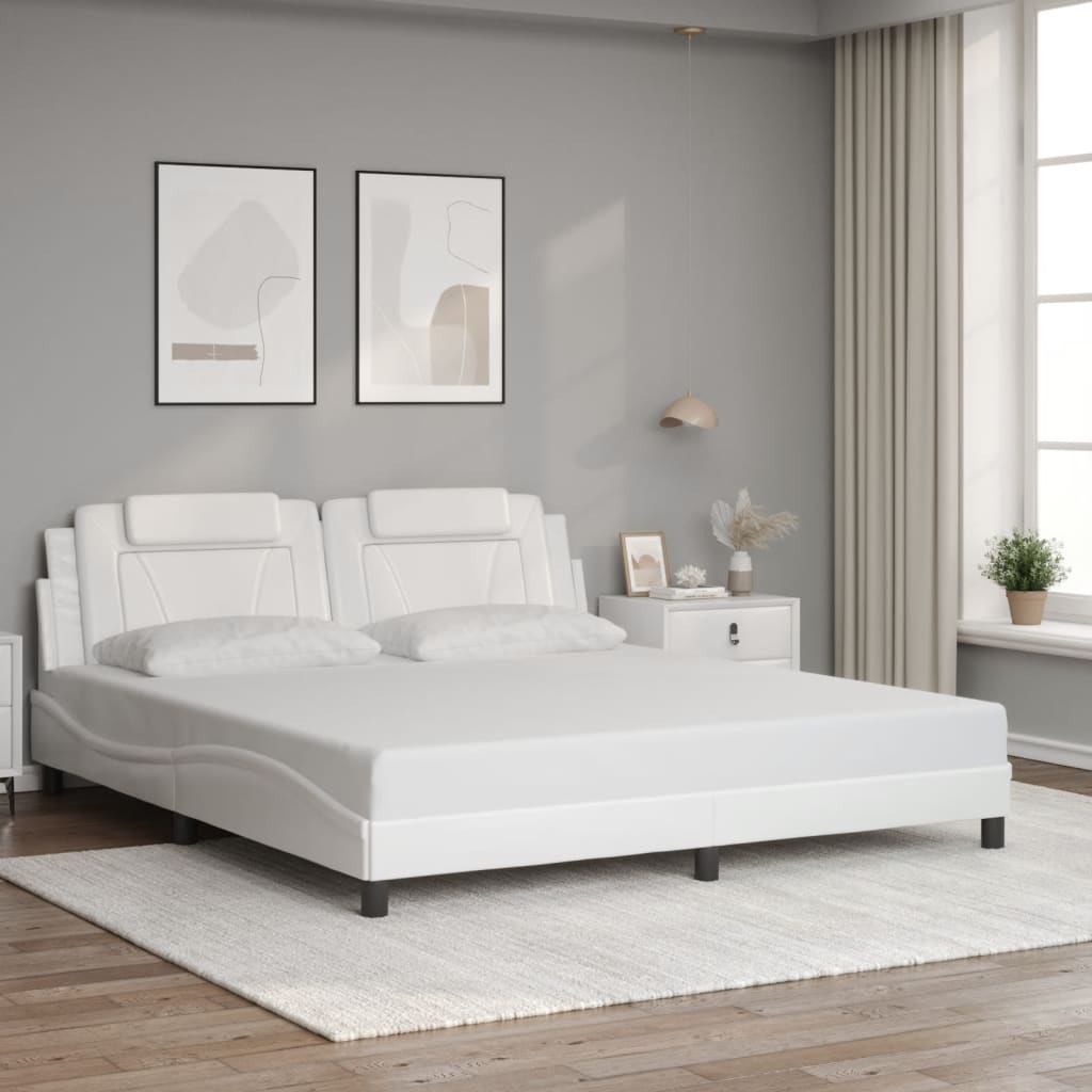 vidaXL Cadru de pat cu lumini LED, alb, 180x200 cm, piele ecologică vidaXL Cadru de pat cu lumini LED, alb, 180x200 cm, piele ecologică