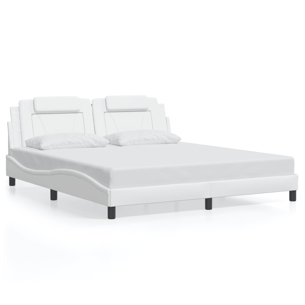 vidaXL Cadru de pat cu lumini LED, alb, 180x200 cm, piele ecologică vidaXL Cadru de pat cu lumini LED, alb, 180x200 cm, piele ecologică