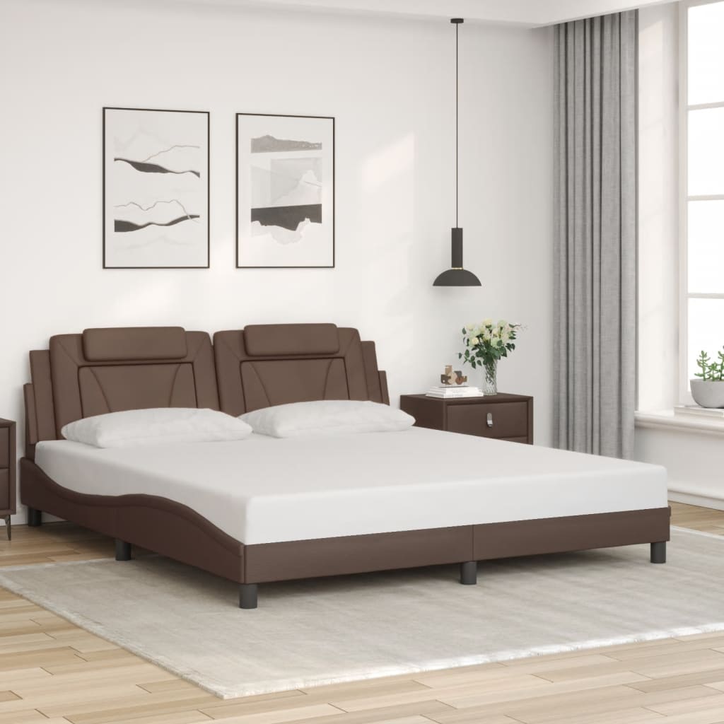 vidaXL Cadru de pat cu lumini LED, maro, 180x200 cm, piele ecologică vidaXL Cadru de pat cu lumini LED, maro, 180x200 cm, piele ecologică