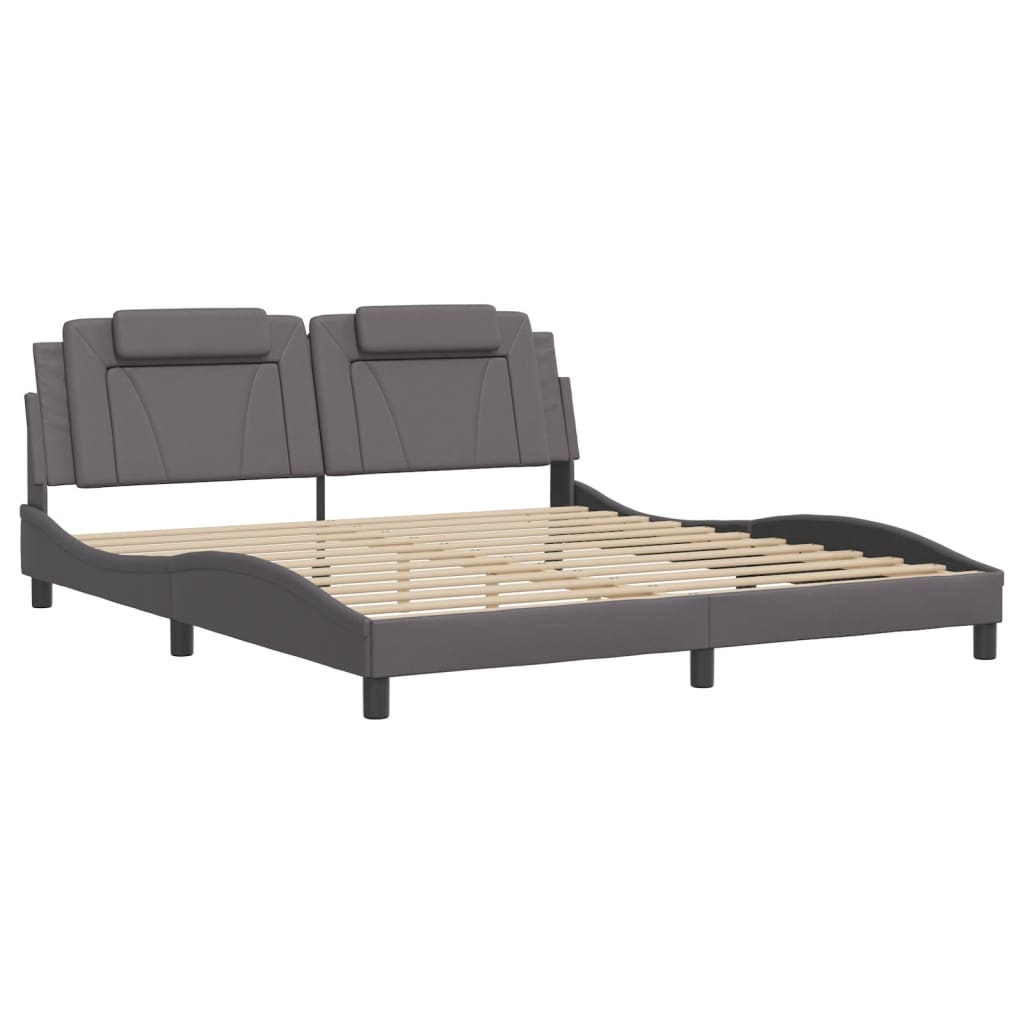 vidaXL Cadru de pat cu lumini LED, gri, 180x200 cm, piele ecologică