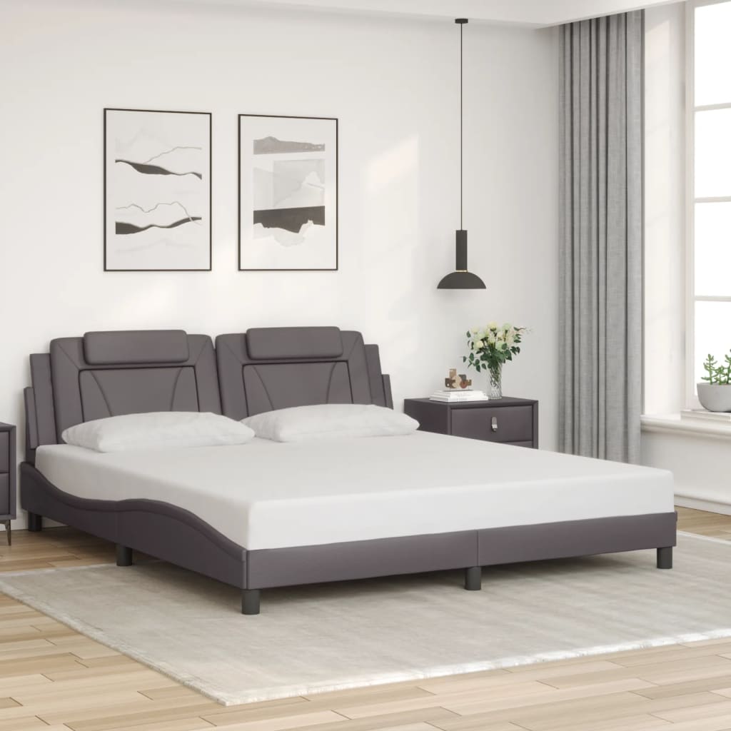 vidaXL Cadru de pat cu lumini LED, gri, 180x200 cm, piele ecologică