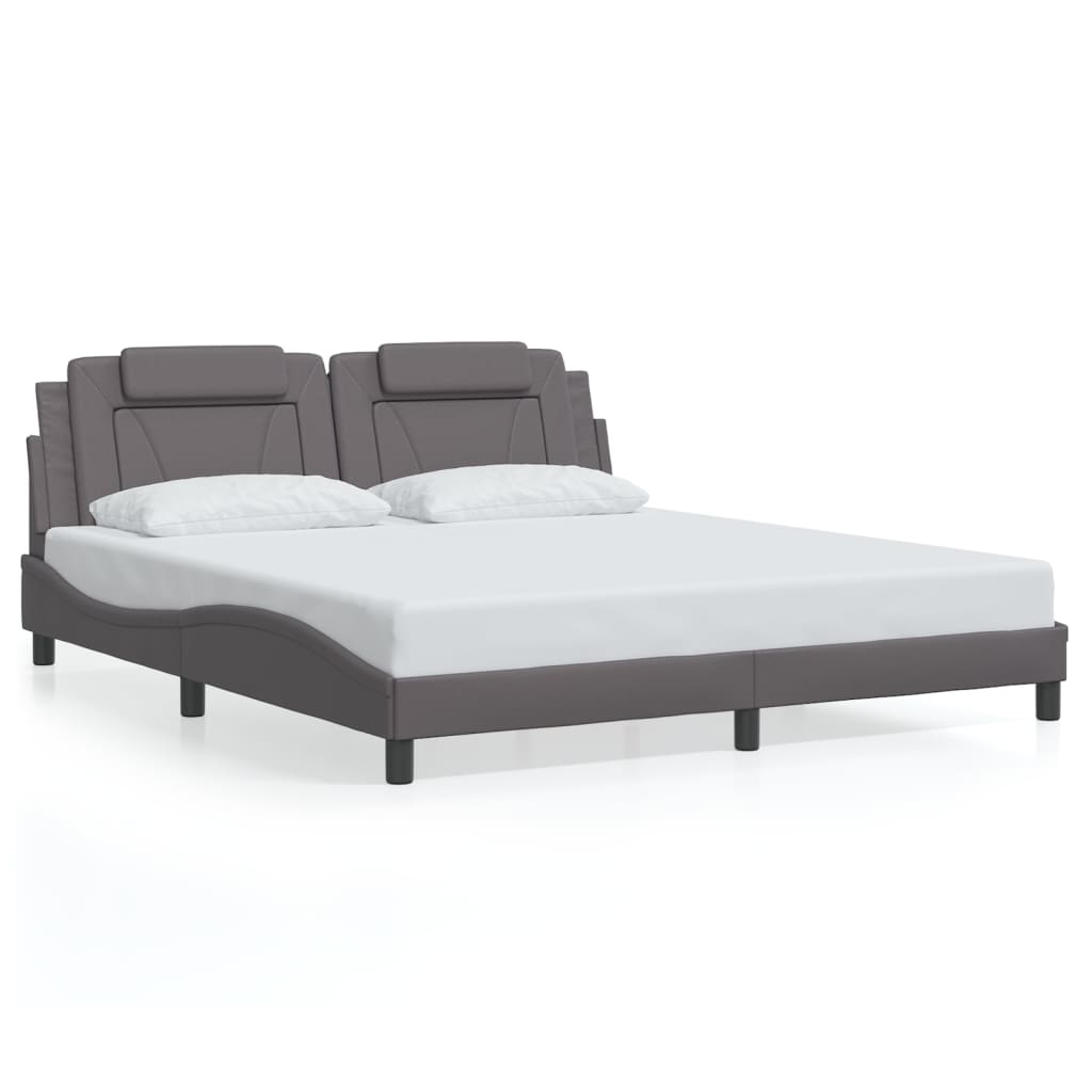 vidaXL Cadru de pat cu lumini LED, gri, 180x200 cm, piele ecologică
