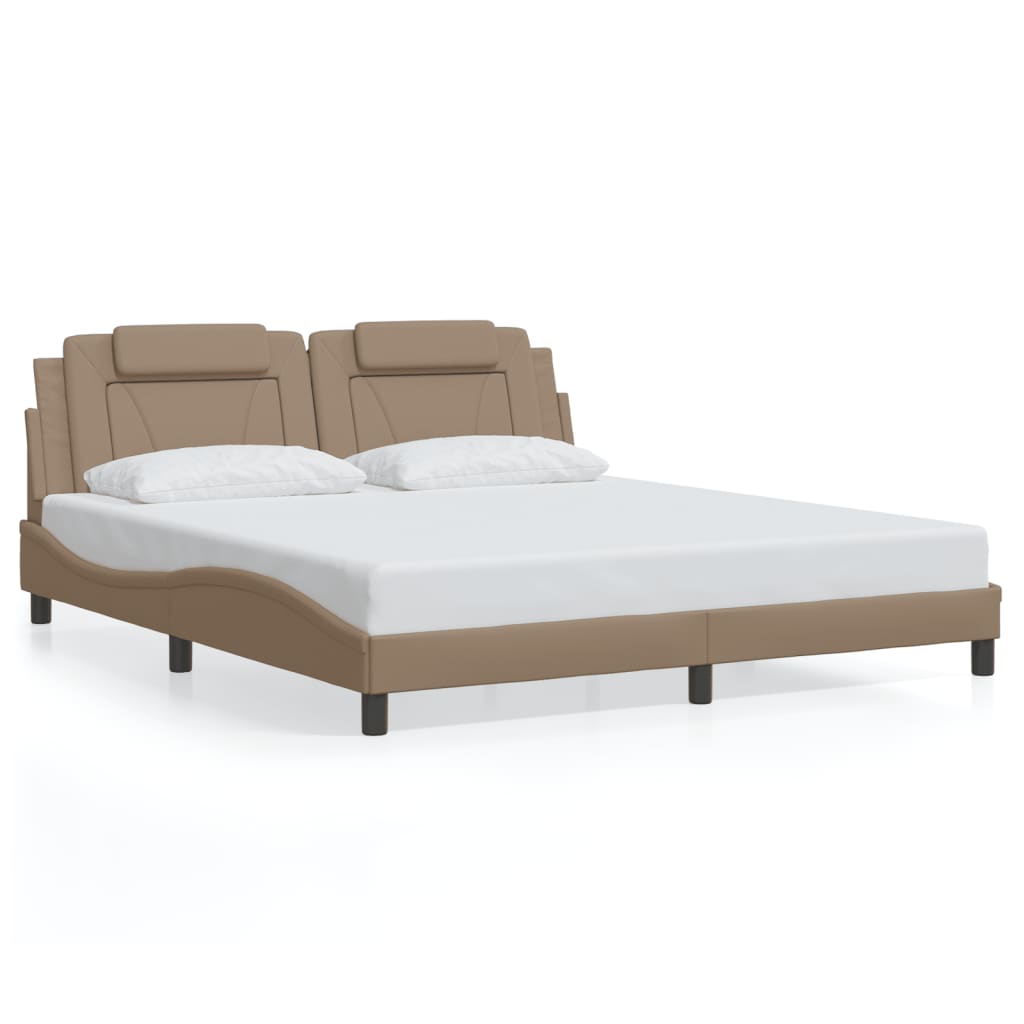 vidaXL Cadru de pat cu LED, cappuccino, 180x200 cm, piele ecologică