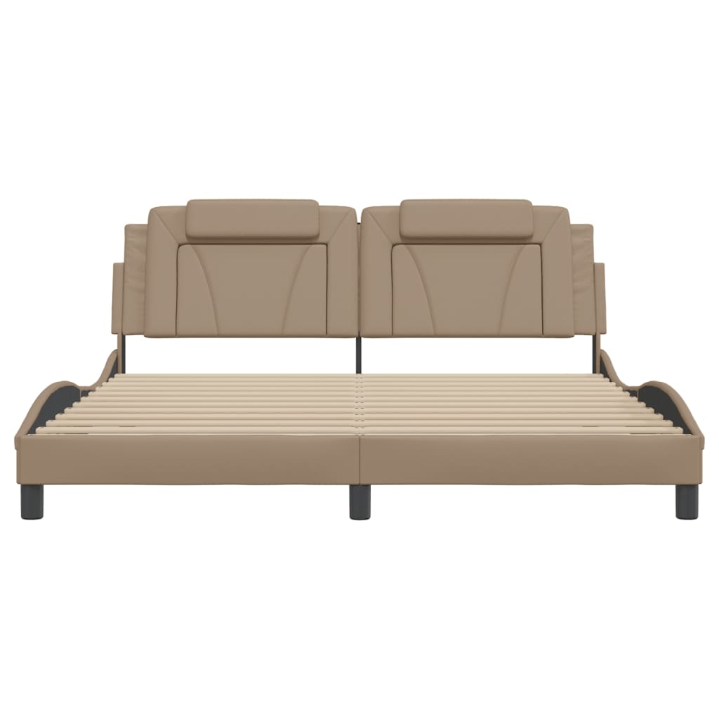 vidaXL Cadru de pat cu LED, cappuccino, 180x200 cm, piele ecologică
