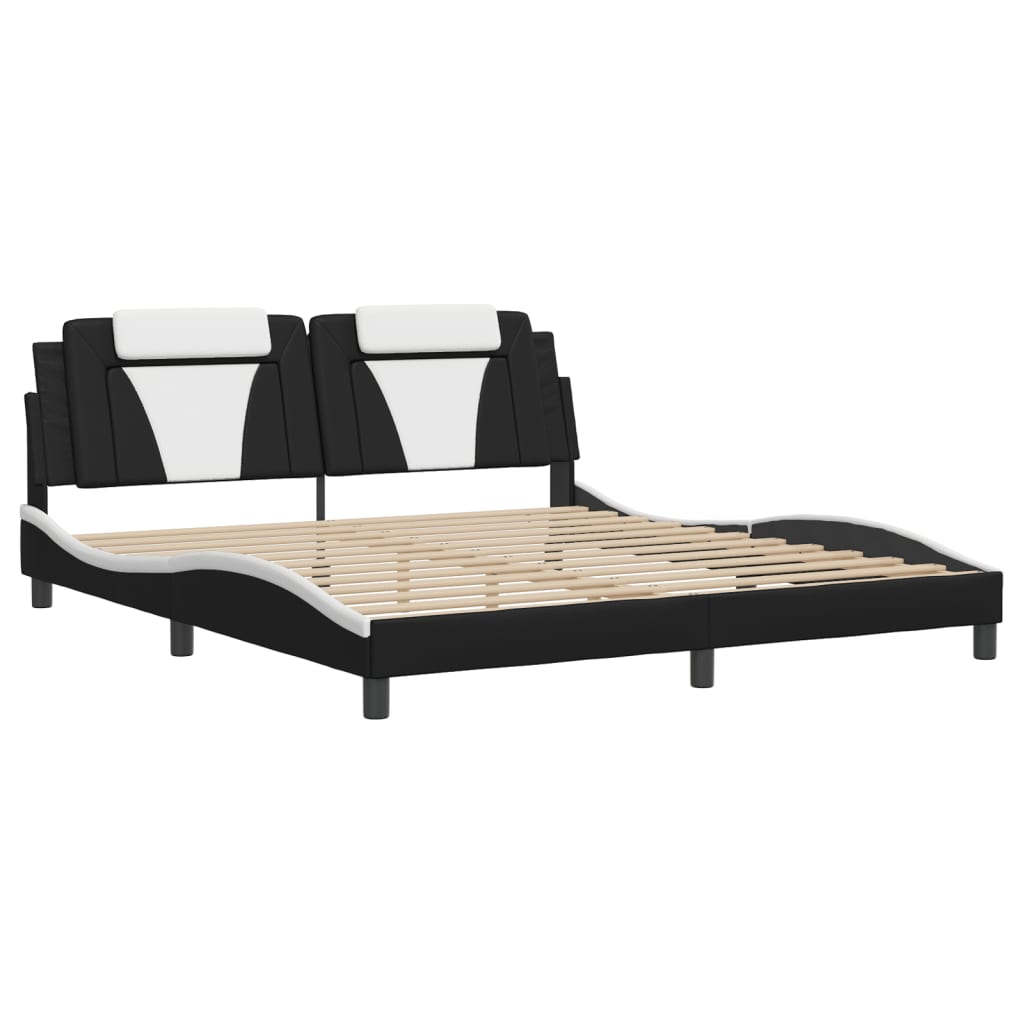 vidaXL Cadru de pat cu LED, negru și alb, 180x200 cm, piele ecologică vidaXL Cadru de pat cu LED, negru și alb, 180x200 cm, piele ecologică