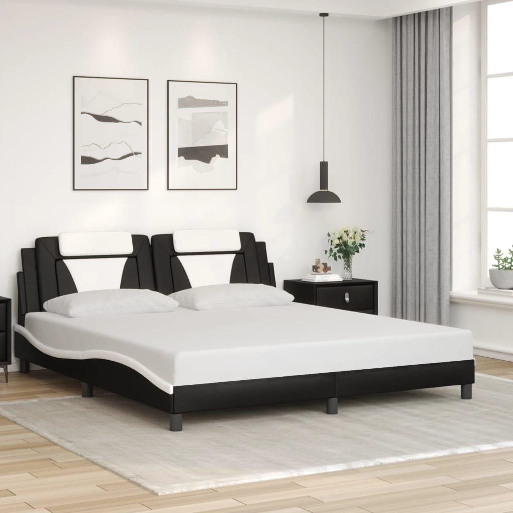 vidaXL Cadru de pat cu LED, negru și alb, 180x200 cm, piele ecologică vidaXL Cadru de pat cu LED, negru și alb, 180x200 cm, piele ecologică