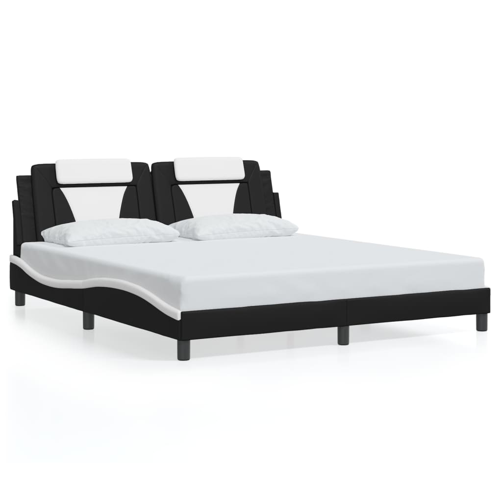 vidaXL Cadru de pat cu LED, negru și alb, 180x200 cm, piele ecologică vidaXL Cadru de pat cu LED, negru și alb, 180x200 cm, piele ecologică