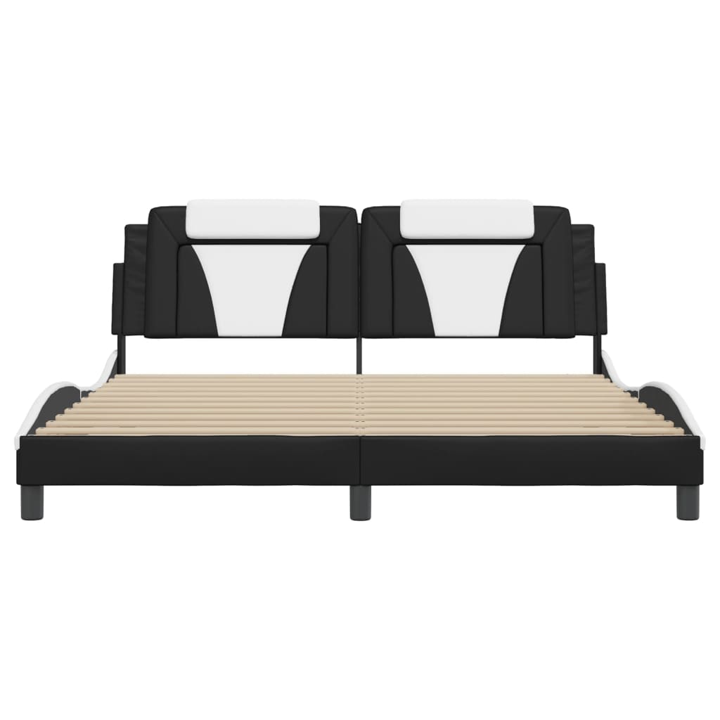 vidaXL Cadru de pat cu LED, negru și alb, 180x200 cm, piele ecologică vidaXL Cadru de pat cu LED, negru și alb, 180x200 cm, piele ecologică