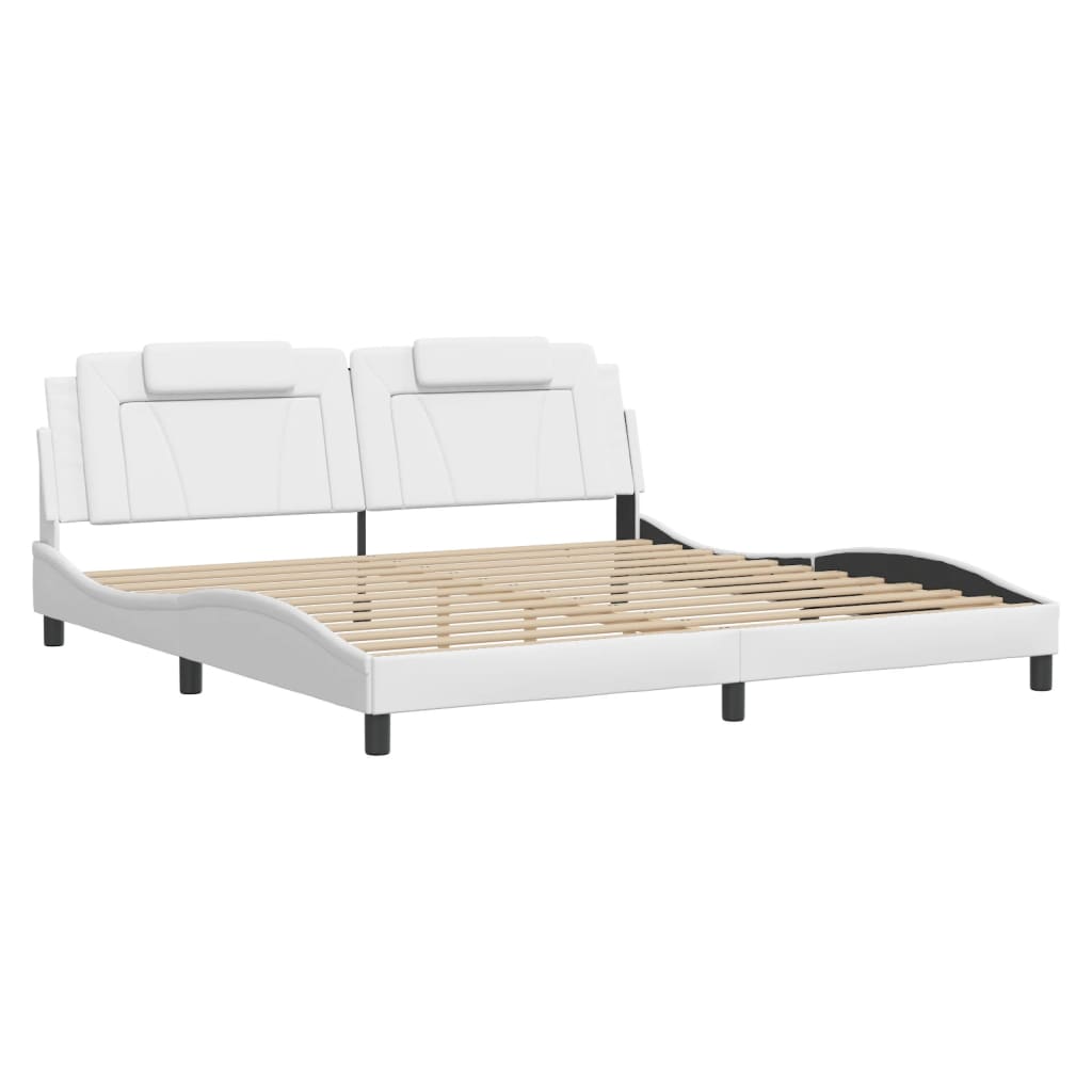 vidaXL Cadru de pat cu lumini LED, alb, 200x200 cm, piele ecologică vidaXL Cadru de pat cu lumini LED, alb, 200x200 cm, piele ecologică