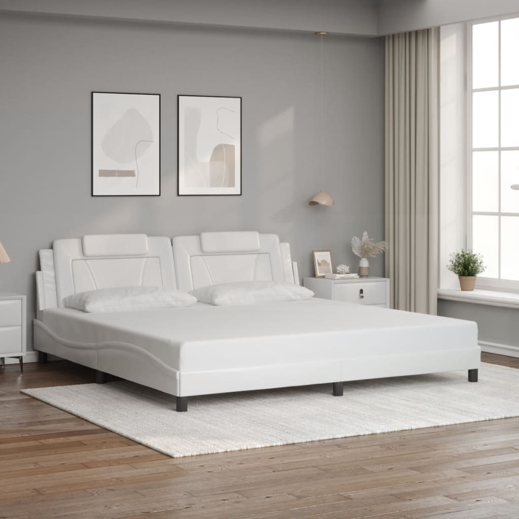 vidaXL Cadru de pat cu lumini LED, alb, 200x200 cm, piele ecologică vidaXL Cadru de pat cu lumini LED, alb, 200x200 cm, piele ecologică