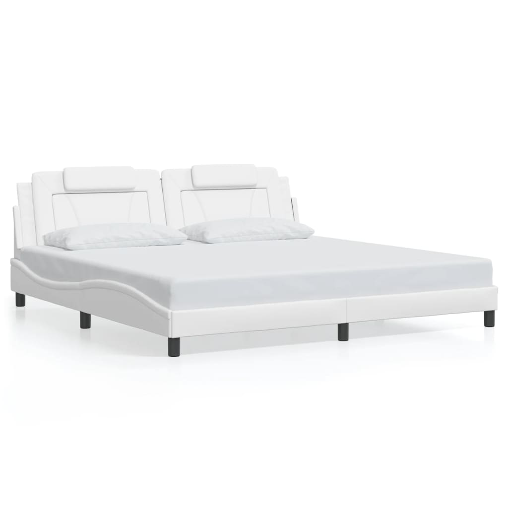 vidaXL Cadru de pat cu lumini LED, alb, 200x200 cm, piele ecologică vidaXL Cadru de pat cu lumini LED, alb, 200x200 cm, piele ecologică