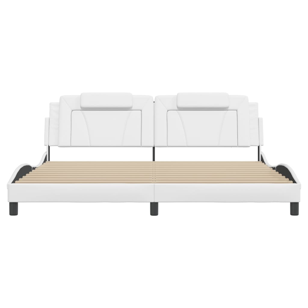 vidaXL Cadru de pat cu lumini LED, alb, 200x200 cm, piele ecologică vidaXL Cadru de pat cu lumini LED, alb, 200x200 cm, piele ecologică